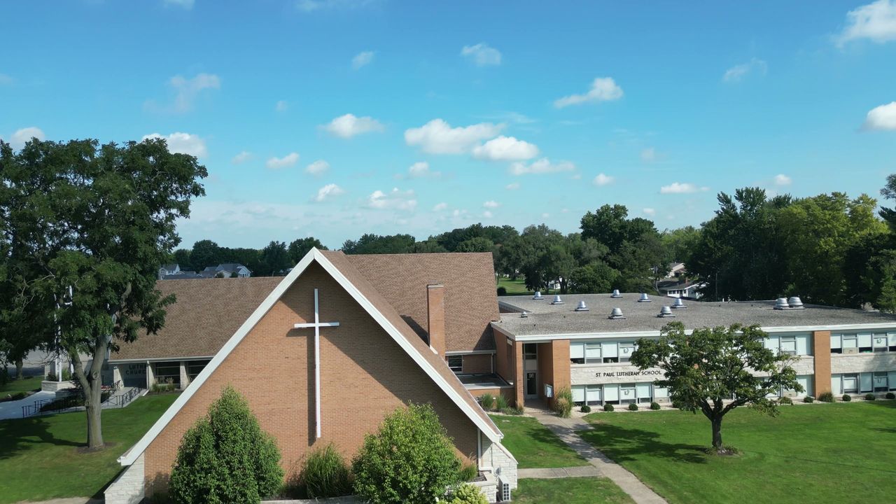 The St. Paul Lutheran School sign on the brick campus, established 1961.